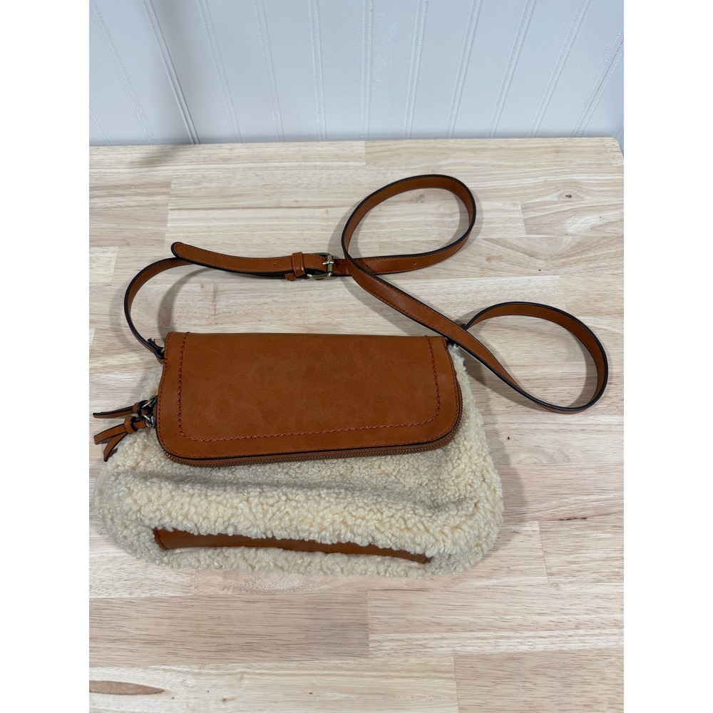 Sole Society Crossbody Bag Brown Cream Brown Sherpa Women Accessories